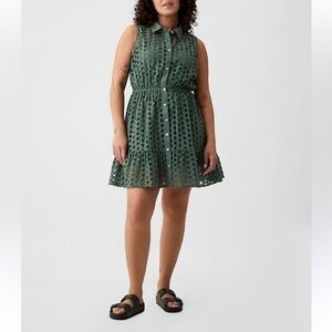 GAP WOMENS EYELET MINI BUTTON UP DRESS GREEN XS PETITE NEW WITH TAGS